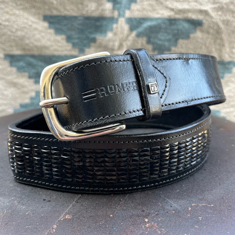 Romfh Equestrian Leather Belt Black Riding Luxury Bling Bejewelled Sparkle Gems